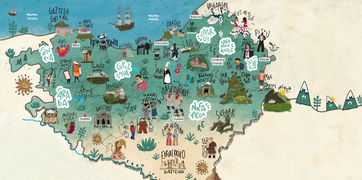 Mapa ilustrado y lúdico de Euskal Herria para el alumnado de Iparralde